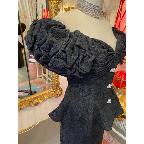 vintage 1980s black brocade 2 piece cocktail suit raul blanco s/m statement 80s - Picture 5 of 13